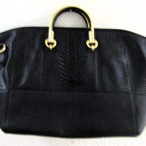Uterqüe Black Snakeskin Embossed Leather with Brass Handles Tote Bag & Dust Bag